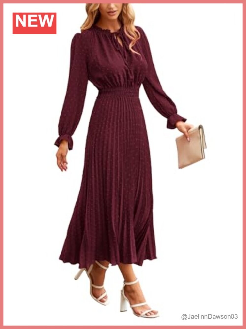 PRETTYGARDEN Women's Midi Swiss Dot Dress Long Sleeve A-Line Wedding Guest